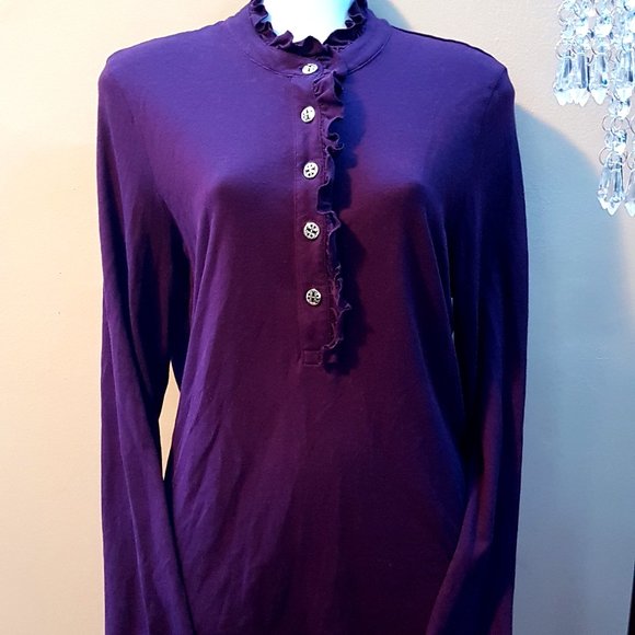 Tory Burch Longsleeve Lidia eggplant purple shirt - Picture 1 of 4